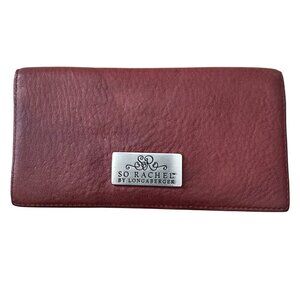 Longaberger So Rachel Red Leather Checkbook Cover Wallet Insert Slip Pockets